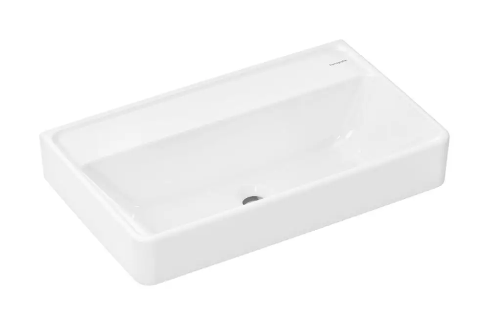 Weiße Waschtischschale ohne Hahnloch und Überlauf, mit klaren Linien und glatter Oberfläche, präsentiert von Hansgrohe.